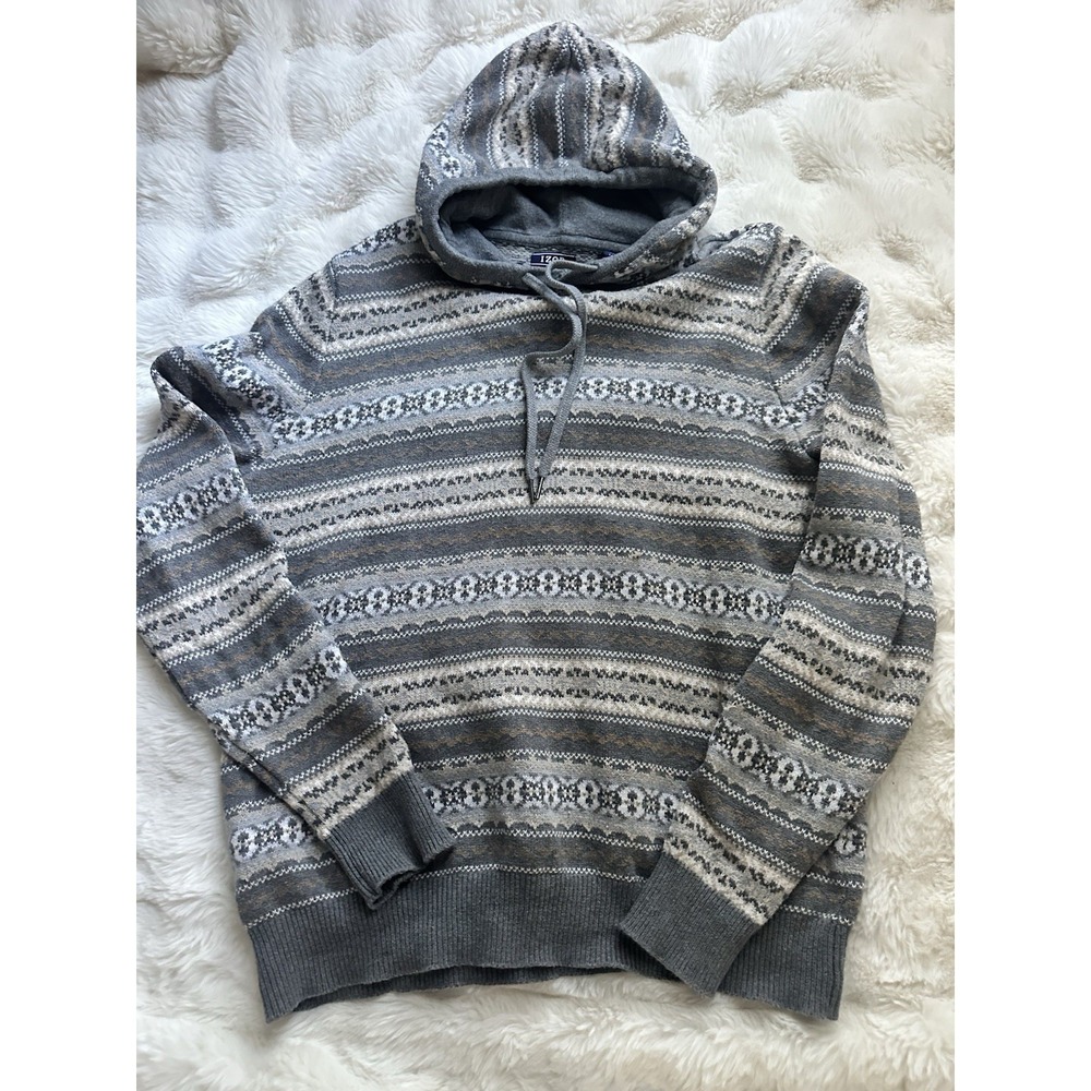 IZOD Women's Knit Sweater Hoodie Cotton Aztec Print Size Large L Fleece jacket
